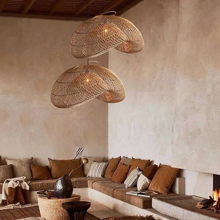 Rattan Wave Pendellampa
