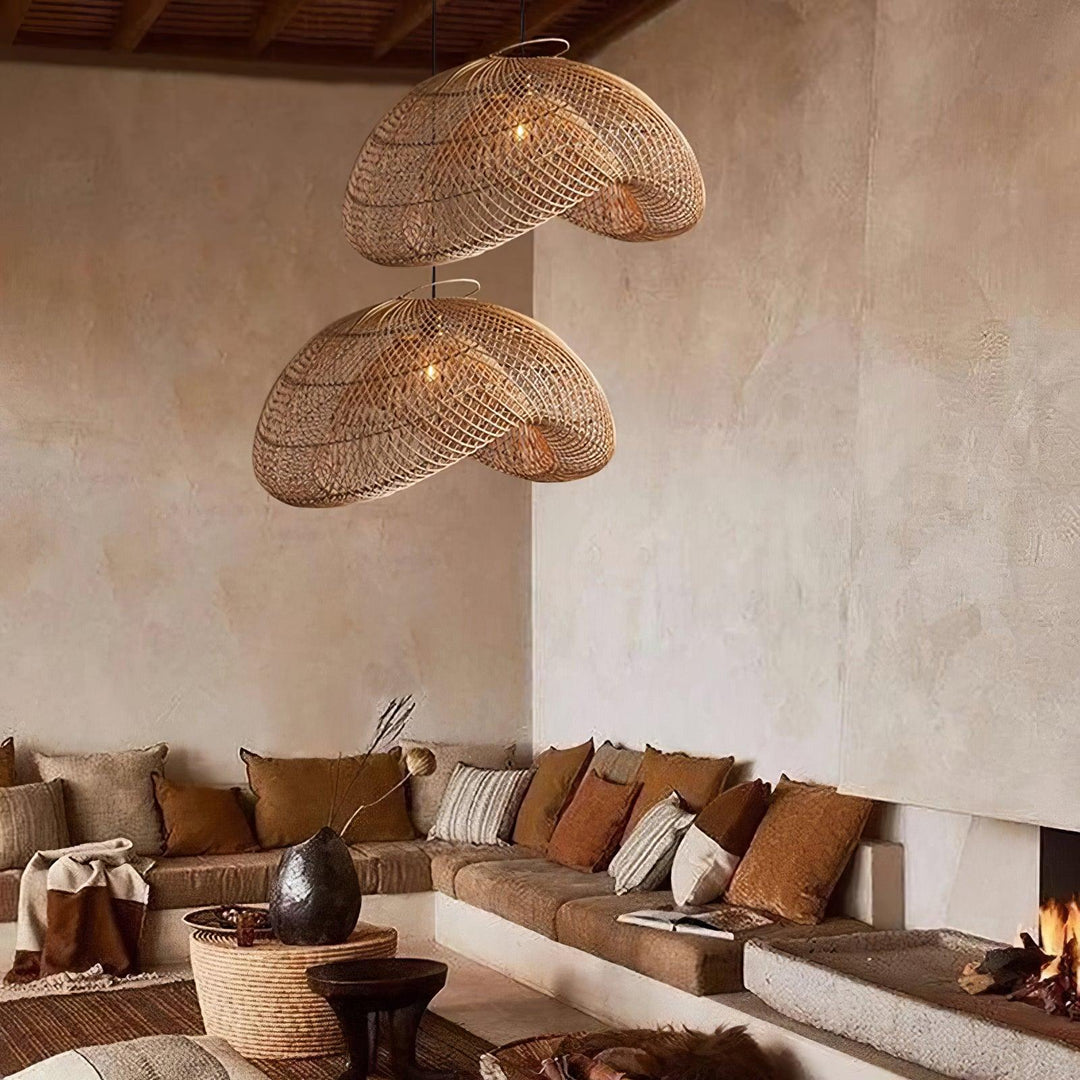 Rattan Wave Pendellampa