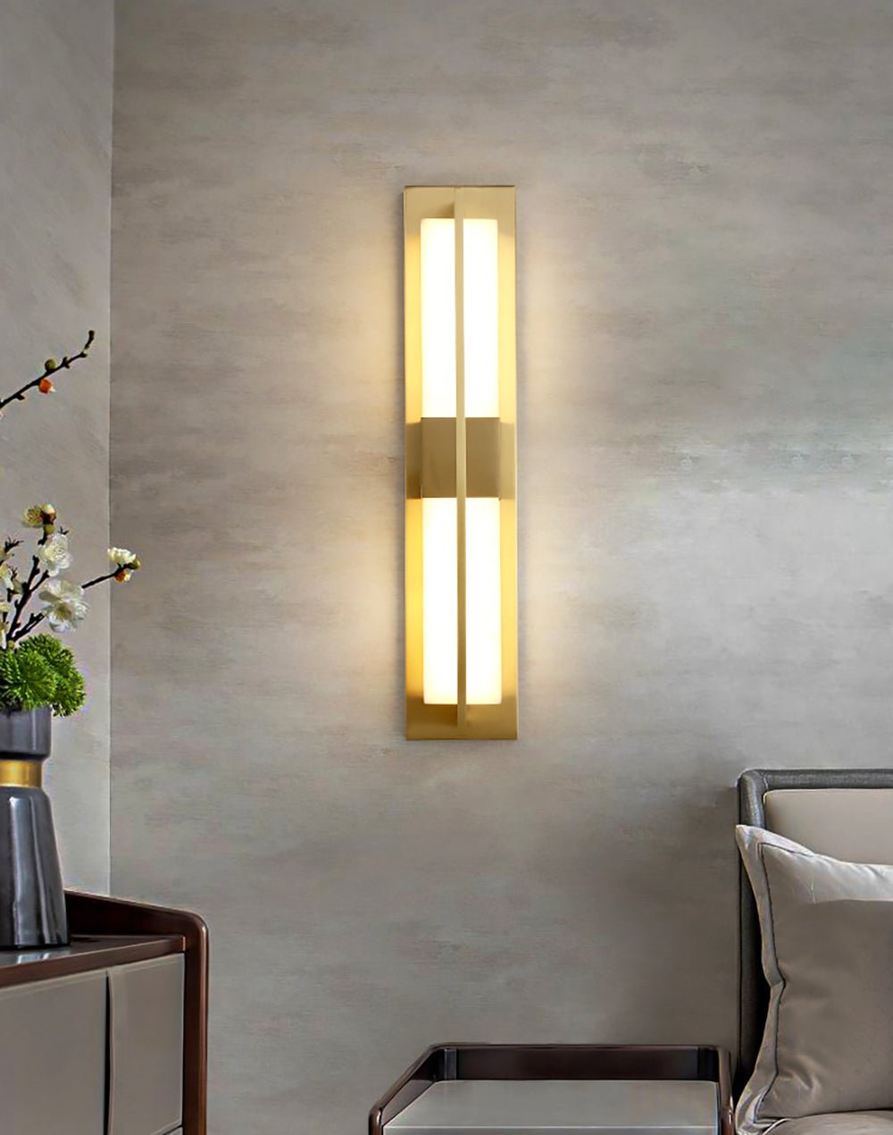 Rektangulär Alabaster Messing Vägglampa