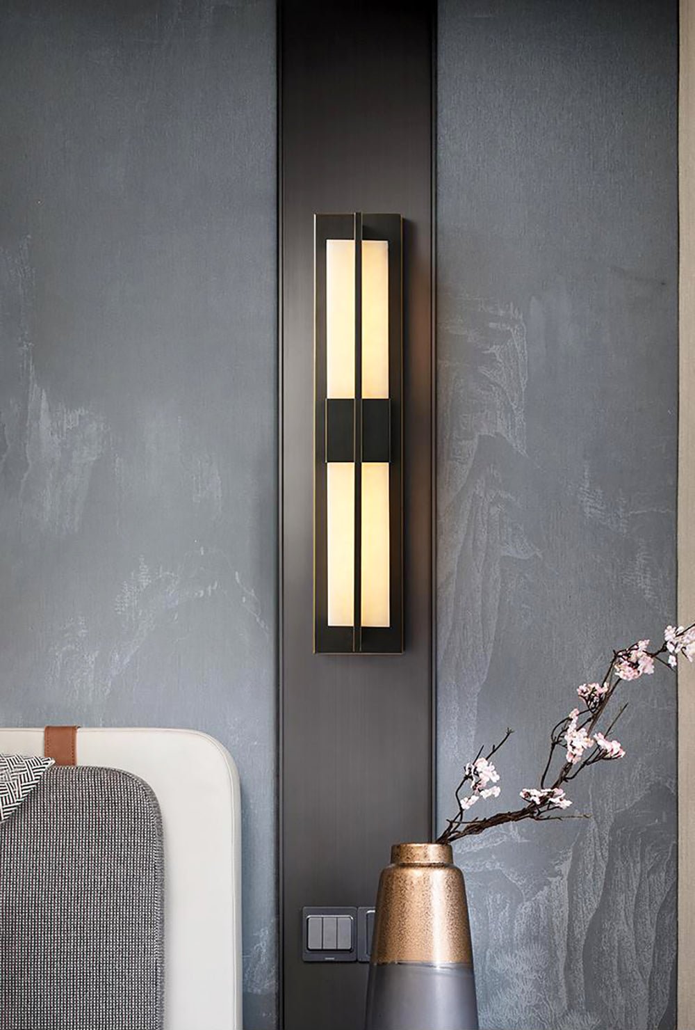 Rektangulär Alabaster Messing Vägglampa