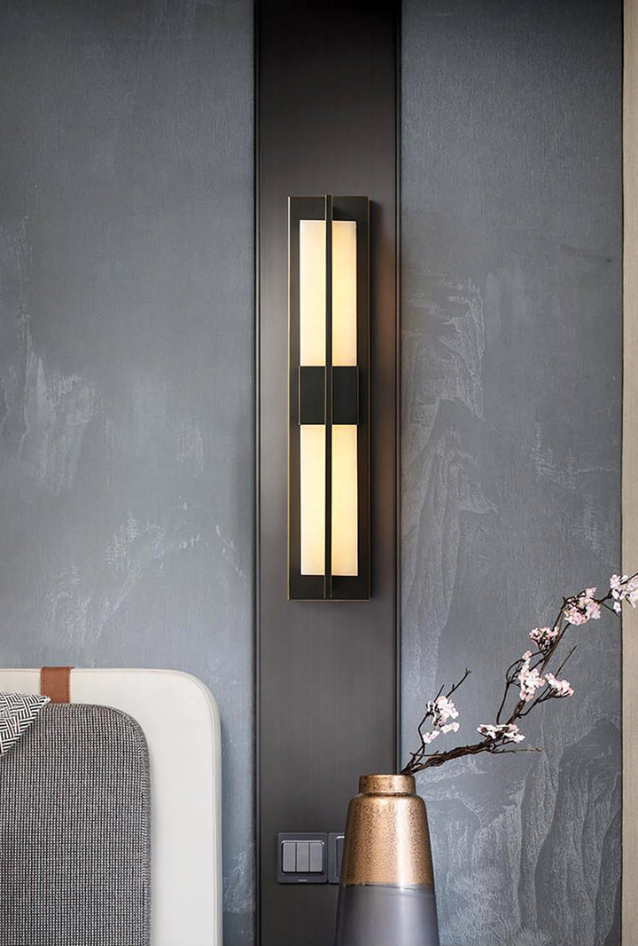 Rektangulär Alabaster Messing Vägglampa