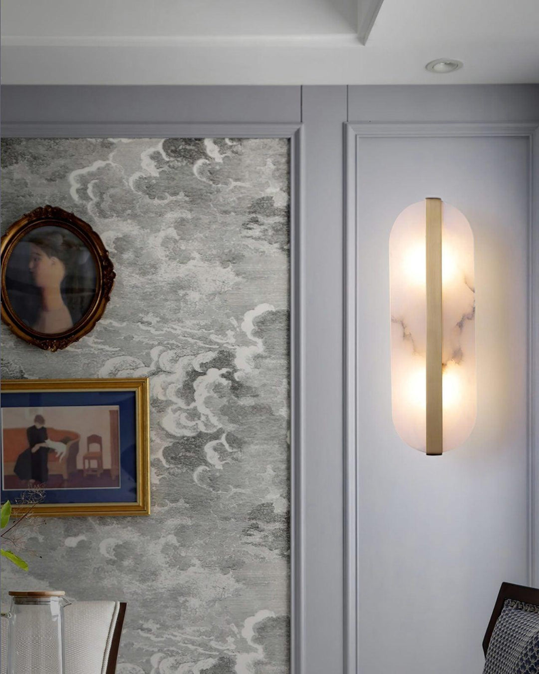 Lång Ellips Alabaster Vägglampa