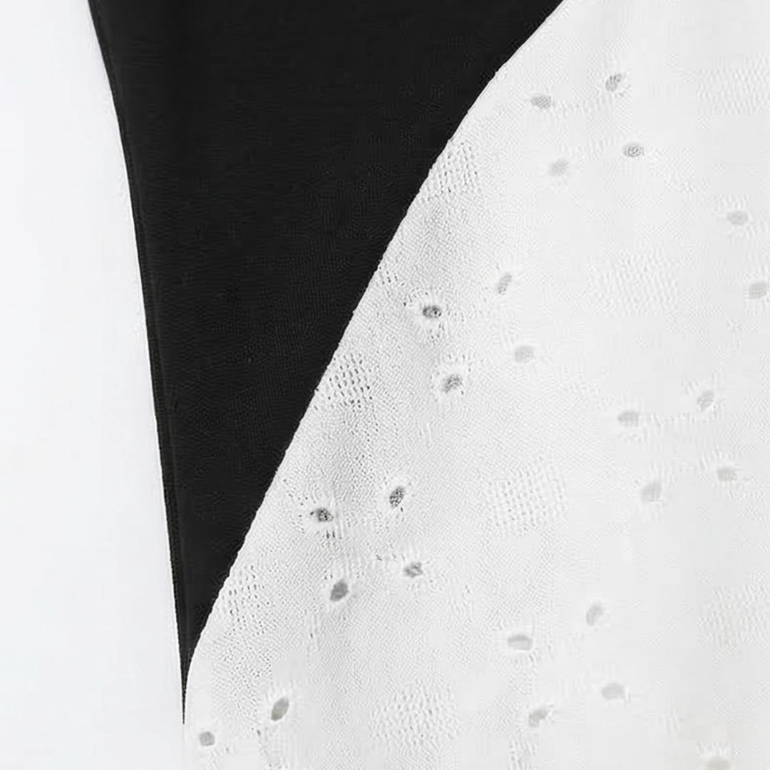 Vivara - Midi Klänning V-Neck w Diagonalnym Patchworku