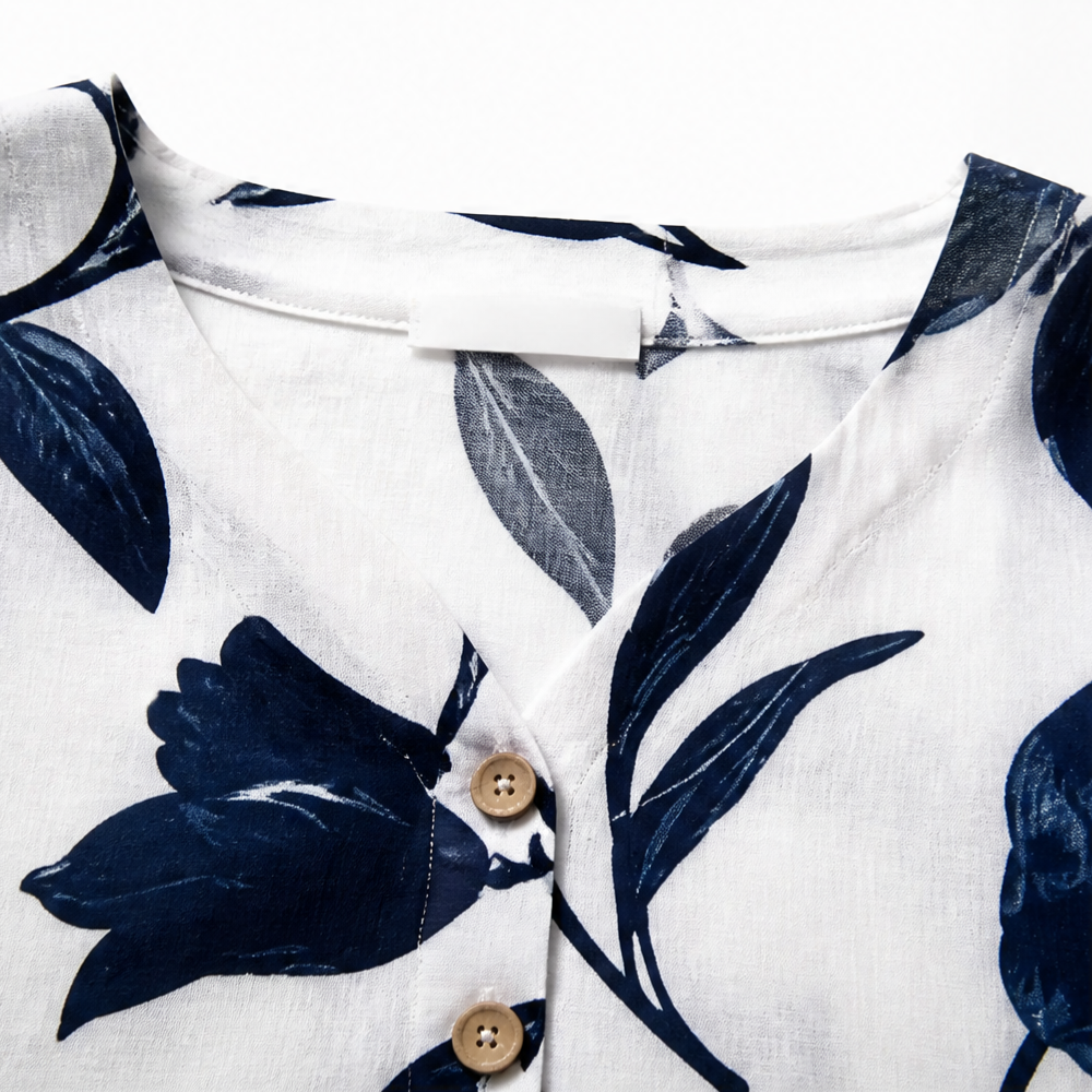 Florelle – Blommig lniana blus popover z urringning w v-ringning i ręKaffemi 3/4