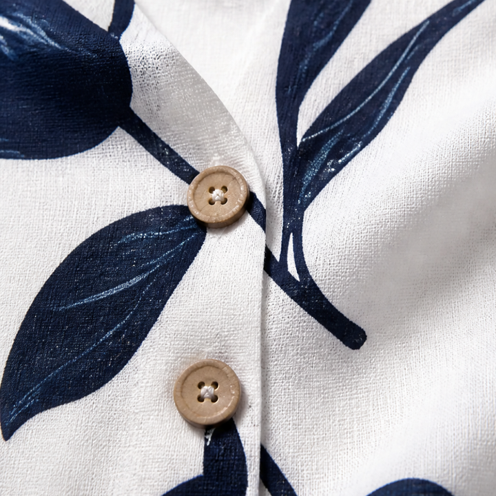 Florelle – Blommig lniana blus popover z urringning w v-ringning i ręKaffemi 3/4