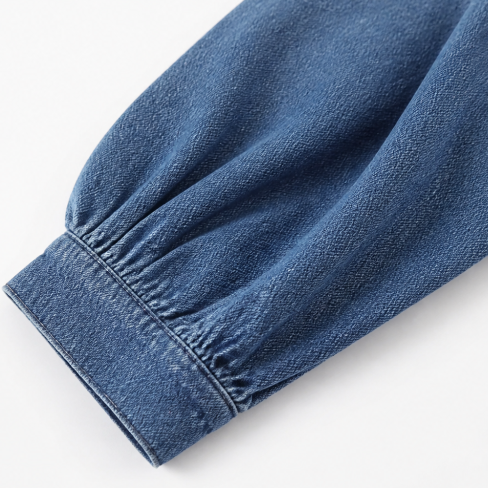 Denara – Klänning maxi z denimu z lanternowymi ręKaffemi i półguzikami