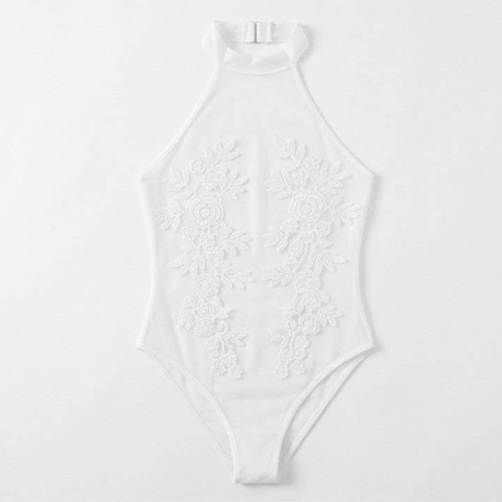 Floressa – Transparent body z broderi kwiatowym på halter