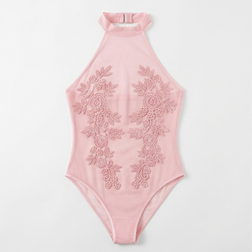 Floressa – Transparent body z broderi kwiatowym på halter