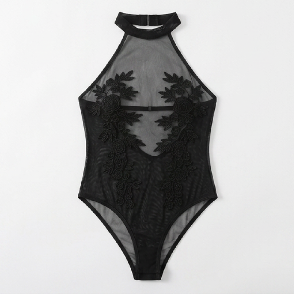 Floressa – Transparent body z broderi kwiatowym på halter