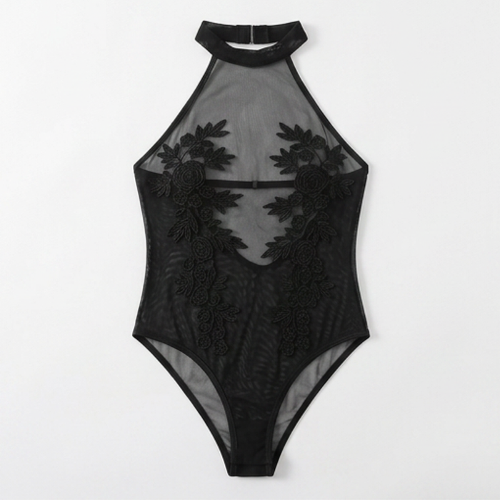 Floressa – Transparent body z broderi kwiatowym på halter
