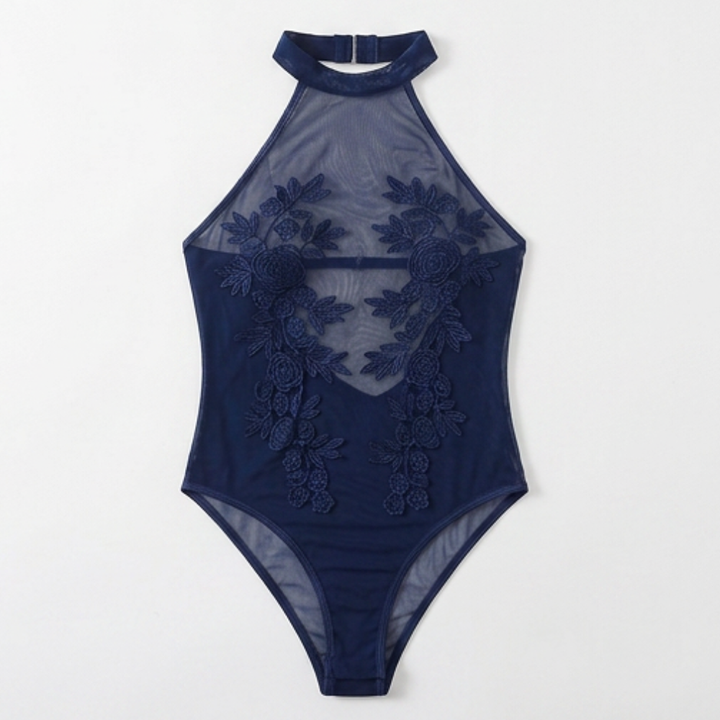 Floressa – Transparent body z broderi kwiatowym på halter