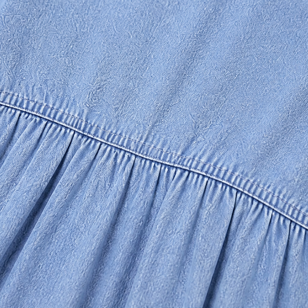 Solène – Dam klänning midi babydoll z bufkami i urringning w v-ringning w stilu dżinsowym