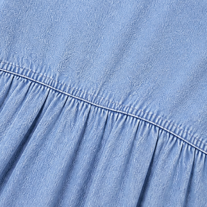 Solène – Dam klänning midi babydoll z bufkami i urringning w v-ringning w stilu dżinsowym