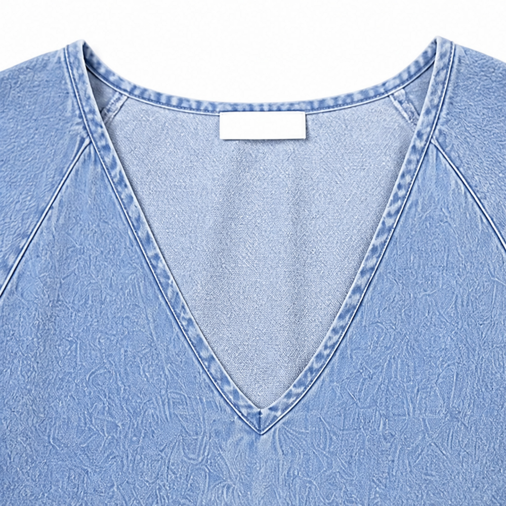 Solène – Dam klänning midi babydoll z bufkami i urringning w v-ringning w stilu dżinsowym