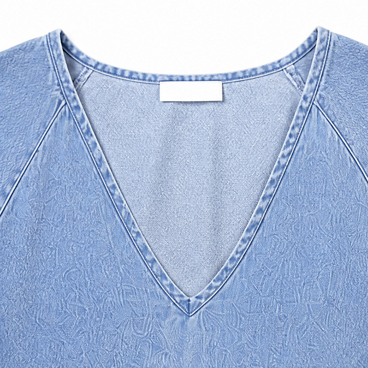 Solène – Dam klänning midi babydoll z bufkami i urringning w v-ringning w stilu dżinsowym