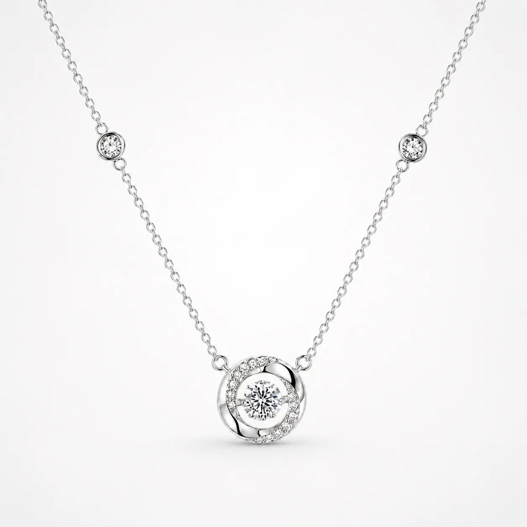 Lunavia – Silver halsband z unoszącym sig kamieniem i diamentowym halo