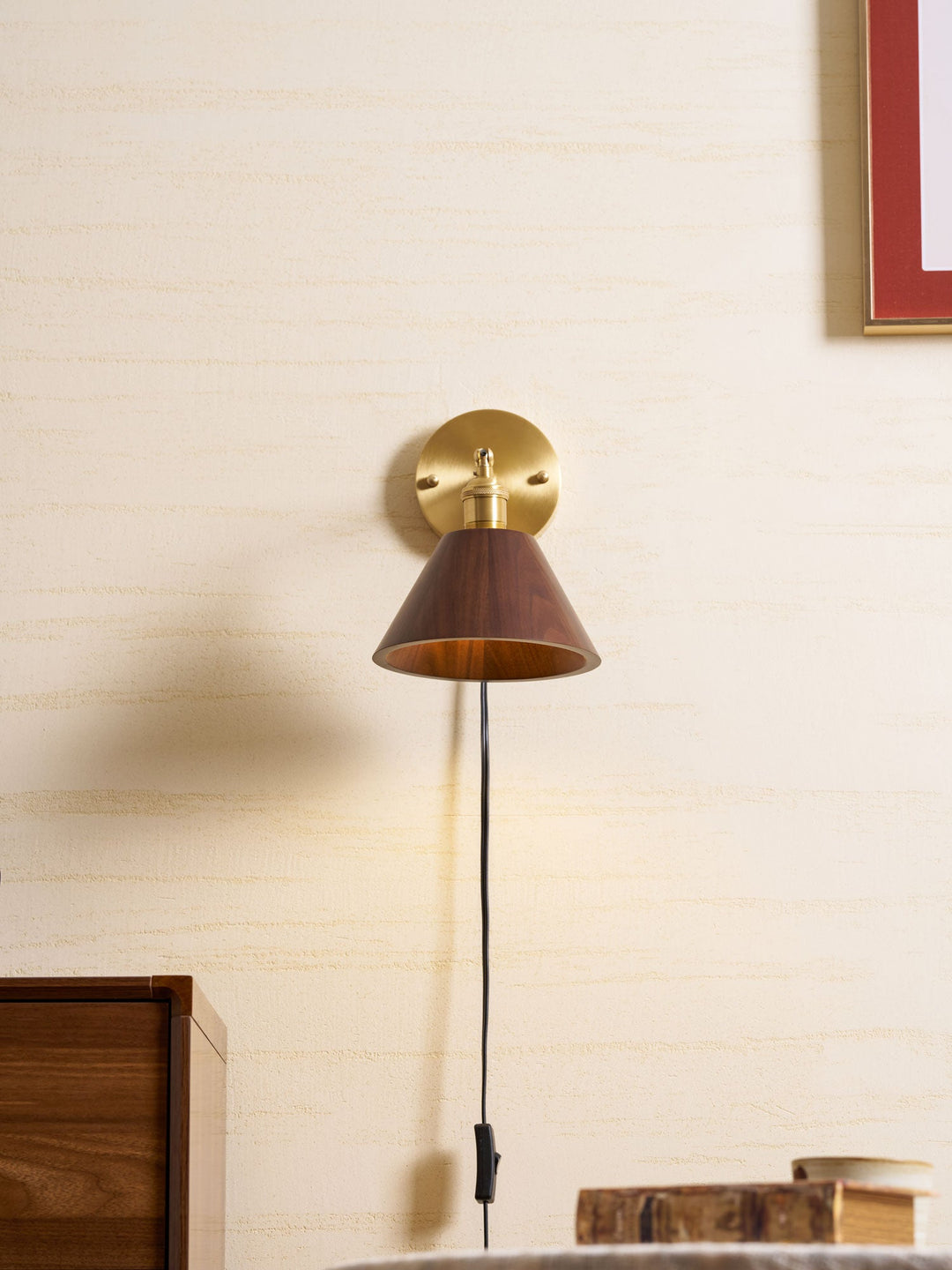 Vintage Trä Vägglampa Med Kontakt