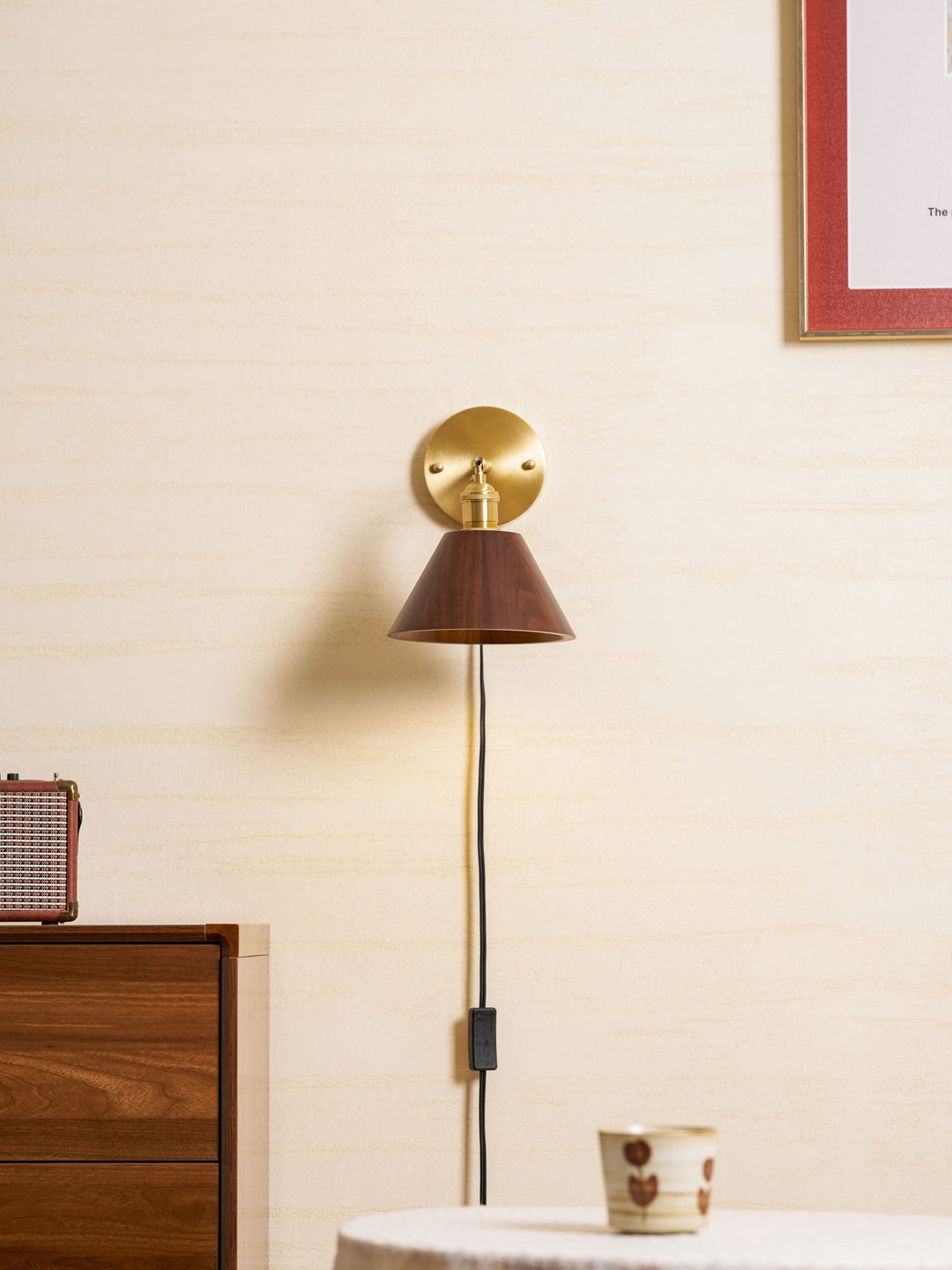 Vintage Trä Vägglampa Med Kontakt