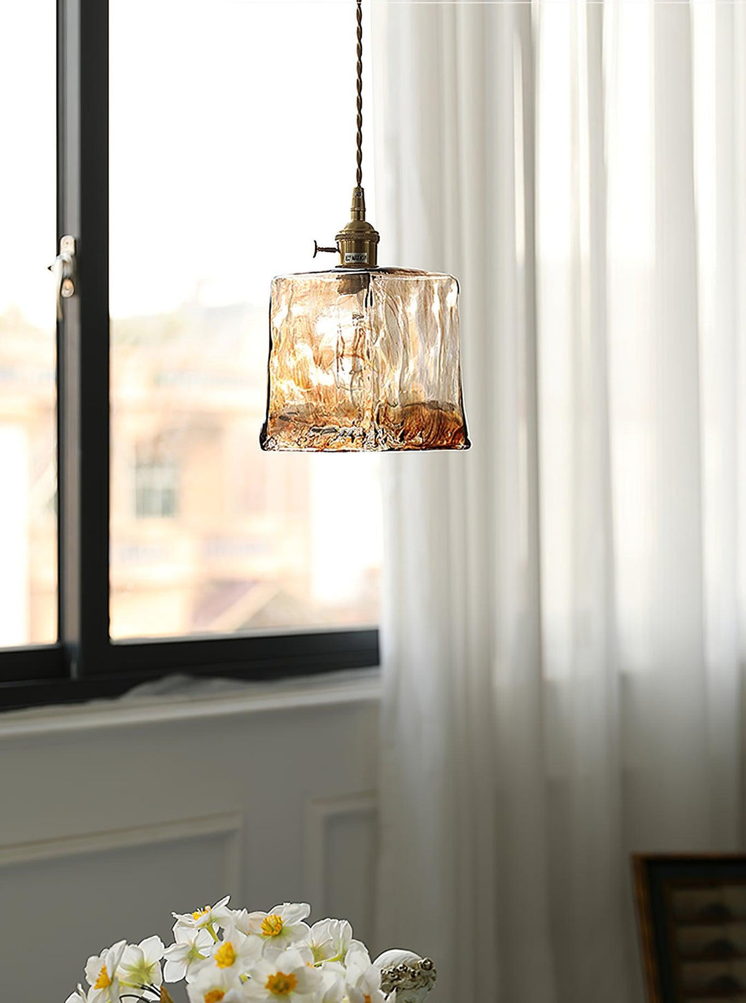 Vintage Brun Glas Pendellampa