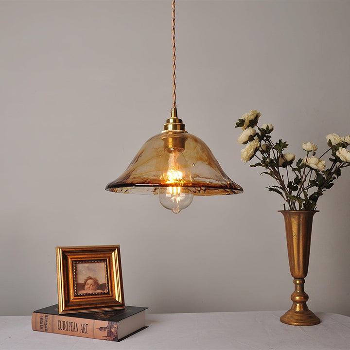 Vintage Brun Glas Pendellampa