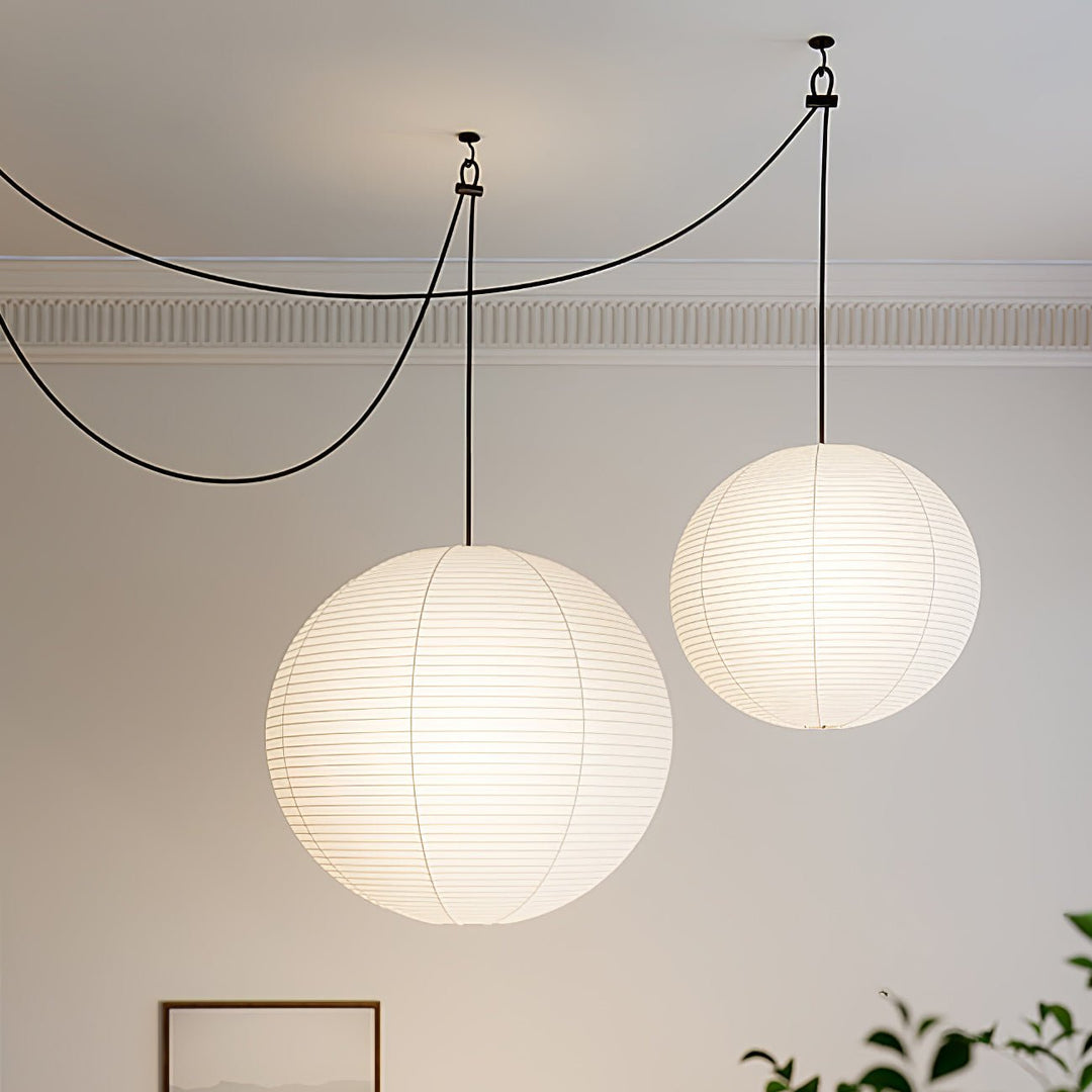 Japansk Papperspendant Swag Lampa (svart sladd)