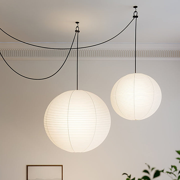 Japansk Papperspendant Swag Lampa (svart sladd)