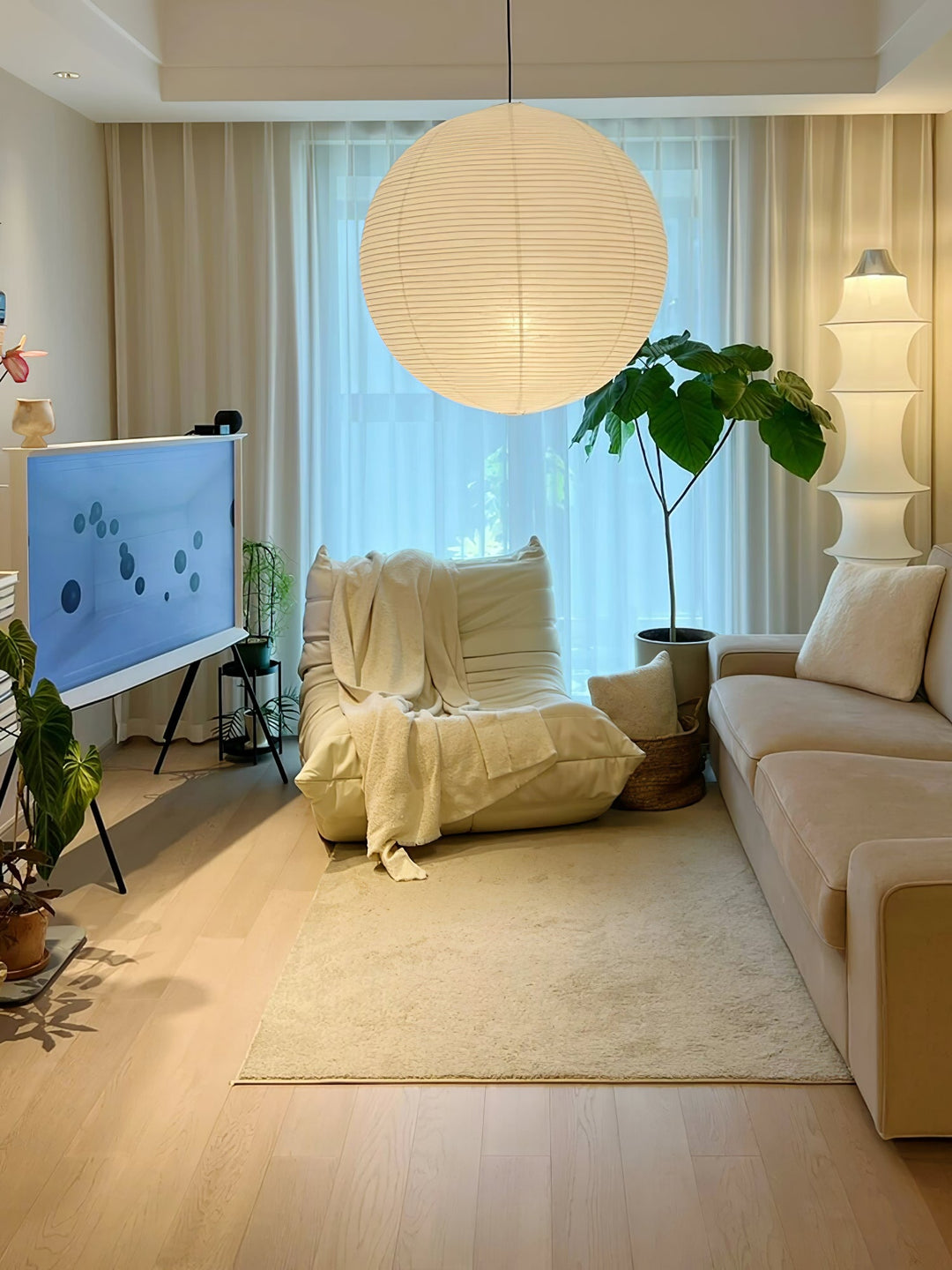 Japansk Papperspendant Swag Lampa (svart sladd)
