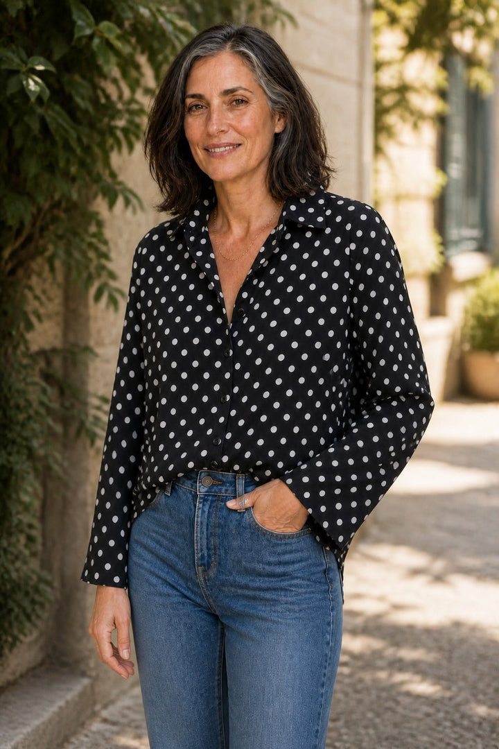 Wearbella – Blus med lång ärm w groszki z kołnierzykiem