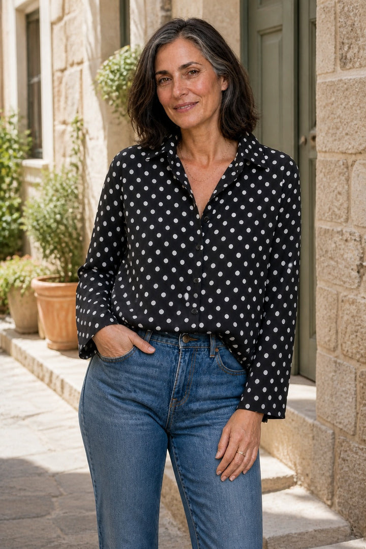 Wearbella – Blus med lång ärm w groszki z kołnierzykiem