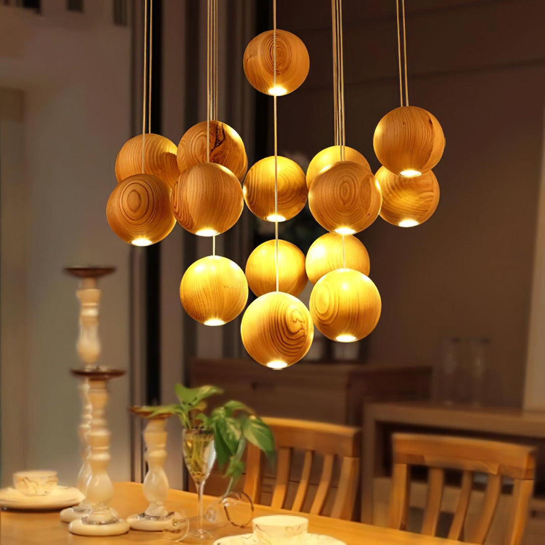 Trä Orb Sfär Kluster Pendellampa