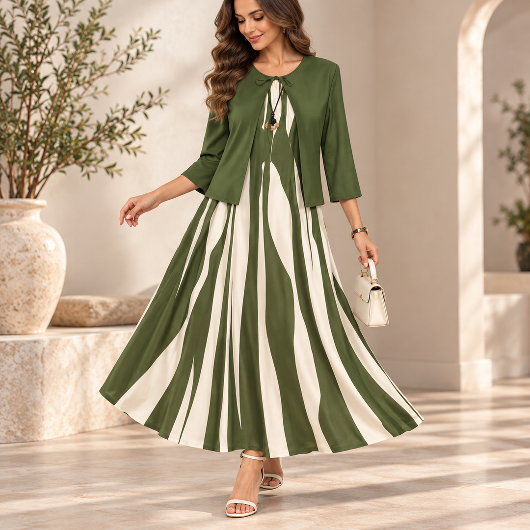 Linea Grace – Set kurtki z geometrycznym nadrukiem i maxi klänningar