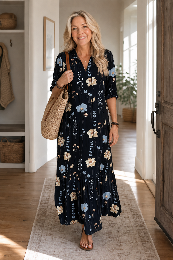 Wearbella – Klänning maxi z kwiatowym wzorem i kołnierzem