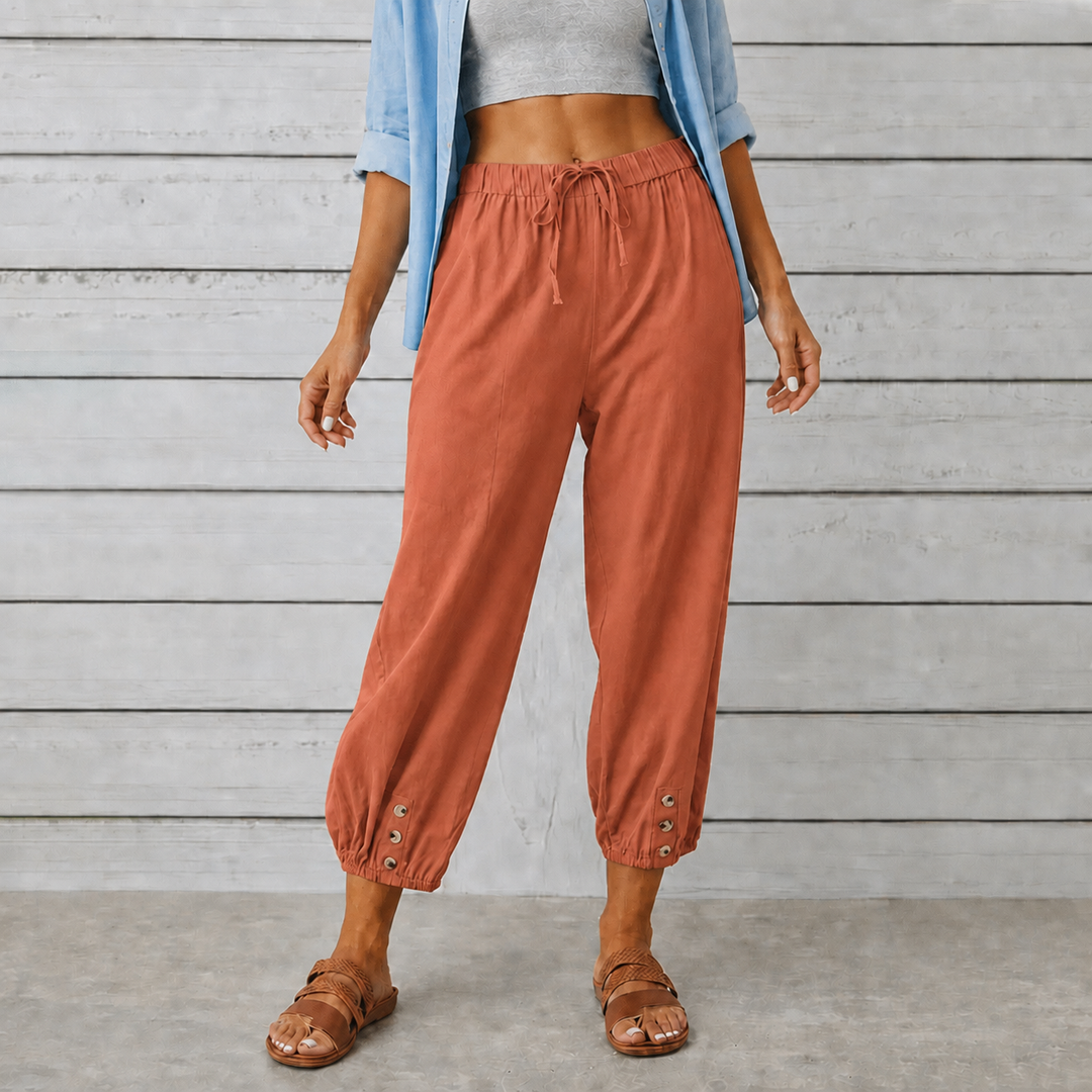 Wearbella – Byxor lniane z vida ben i ściągaczem