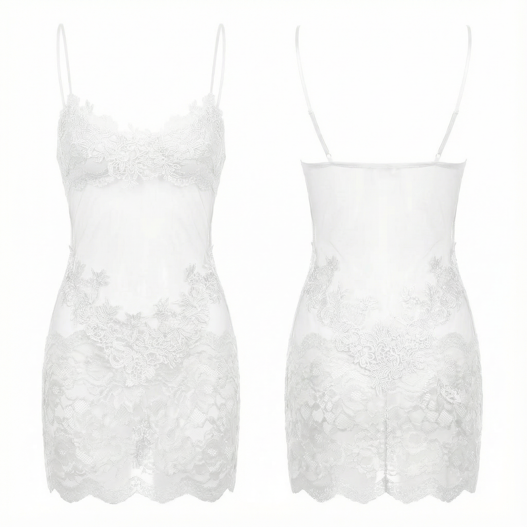 Velaire - Kobieca transparent klänning slip z broderi koronkowym