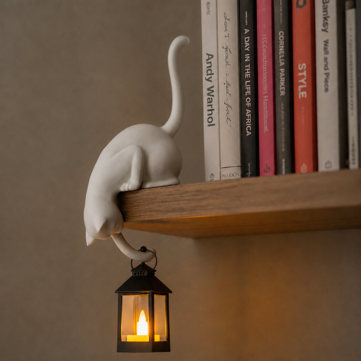 Ledgekit – Figurki katt på kant półki z latarnią LED
