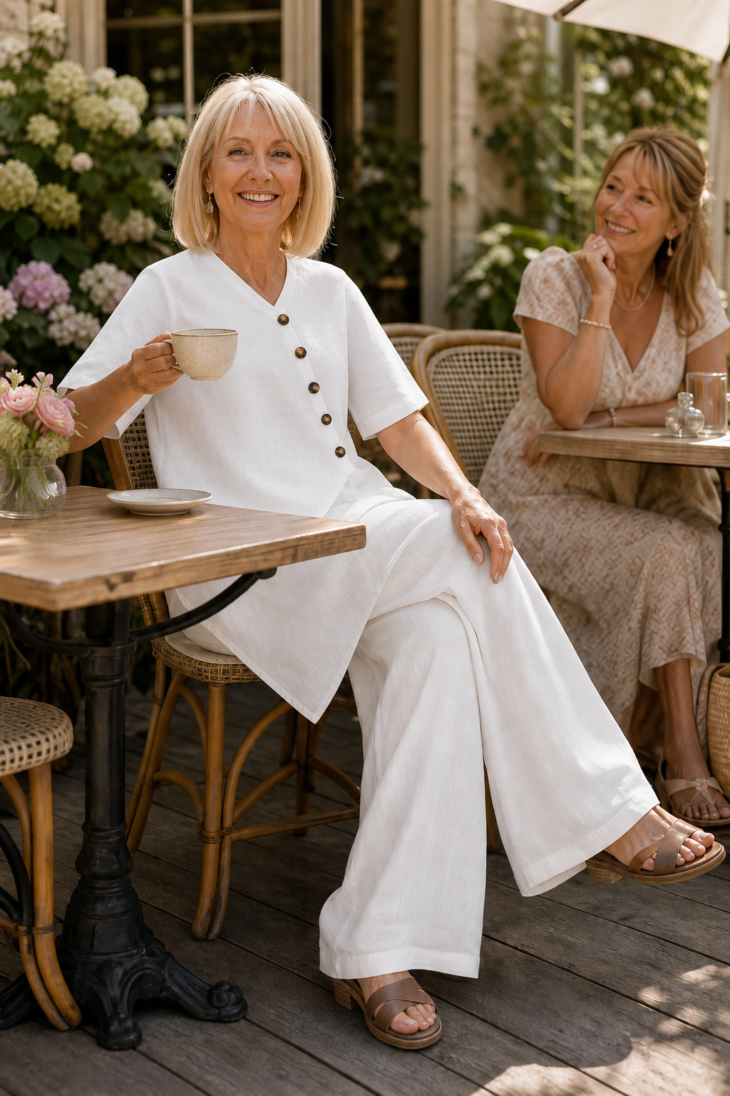 Wearbella – Set z Lnianą Bluzką i Spodniami o Szerokich Nogawkach