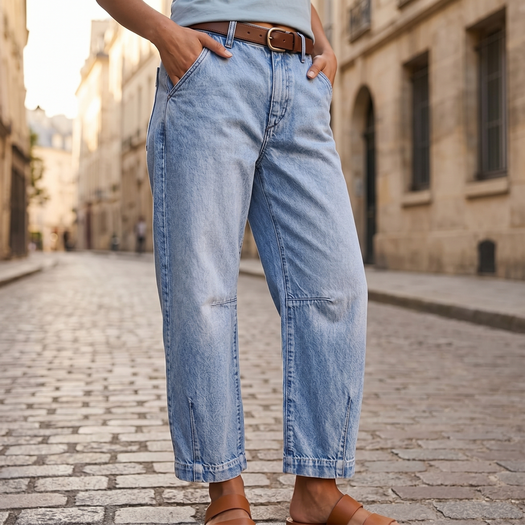 Veluna – Dam byxor denim med hög midja i vida ben