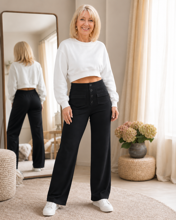 Sitwell – Byxor Stretch med hög midja i Knappar