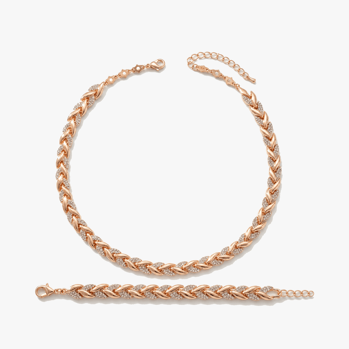 Levara - Set naszyjnika i bransoletki z błyszczącymi liśćmi