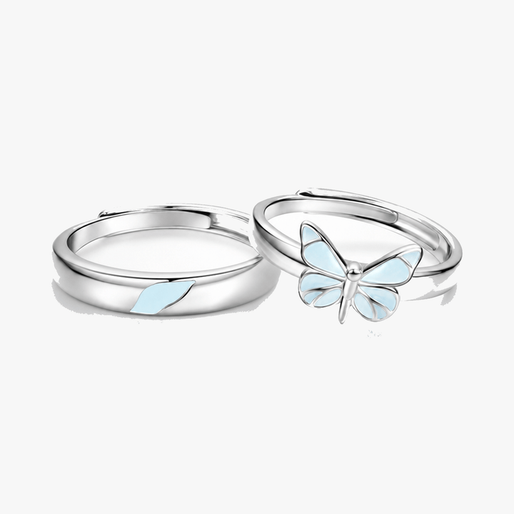 Wearbella – Set Pierścionków dla Par z Motylem Świecącym w Ciembärci