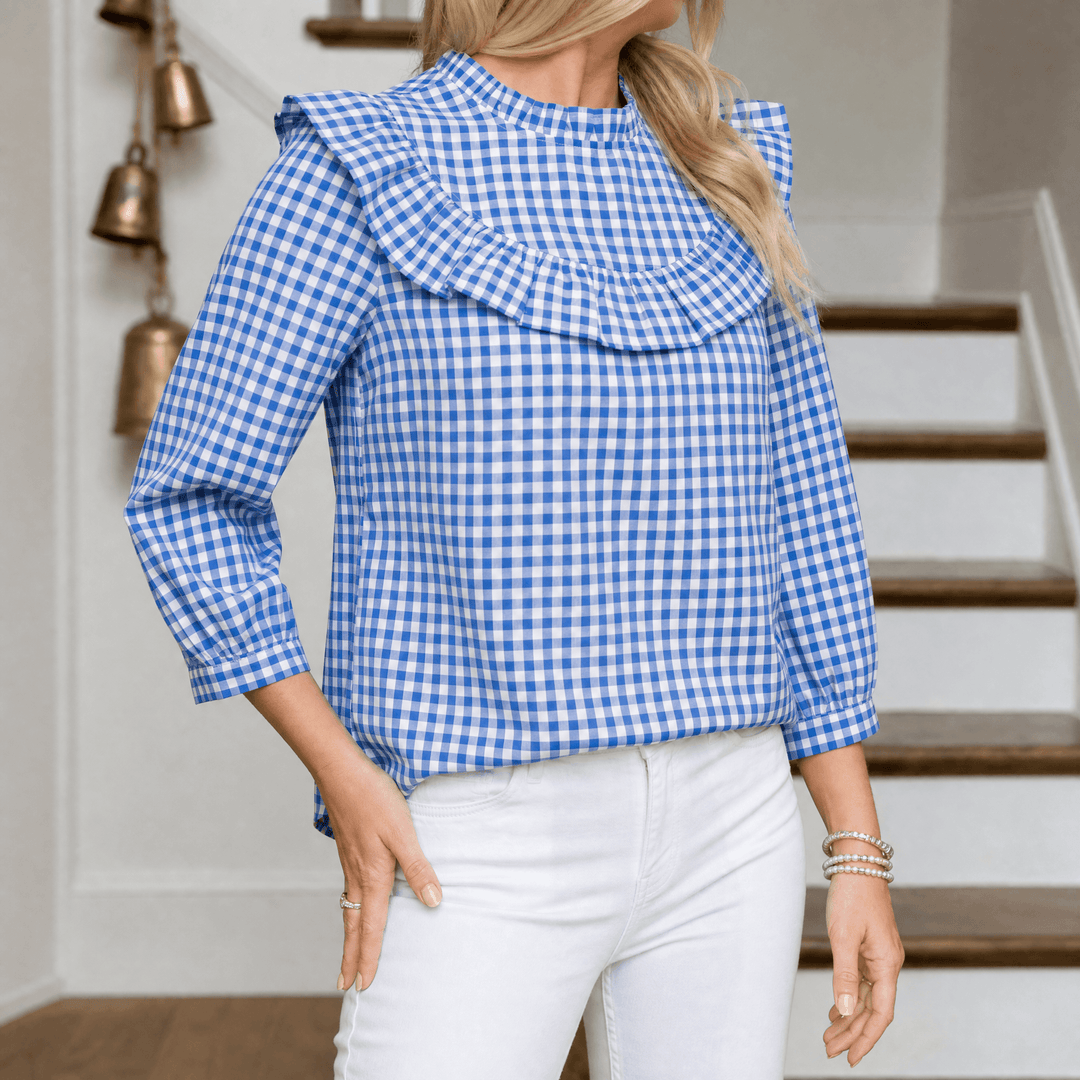 Brindle – Kobieca blus w kratkę z bufkami