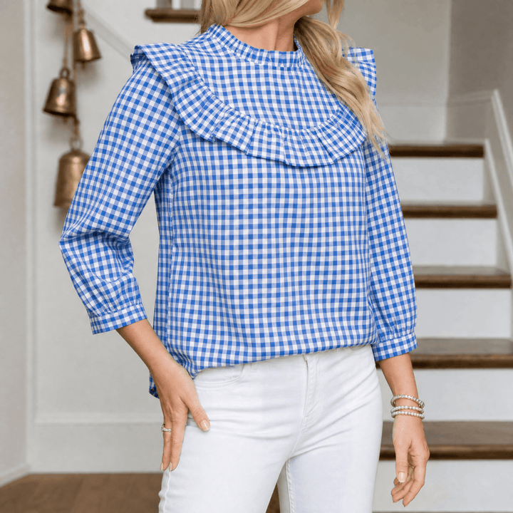 Brindle – Kobieca blus w kratkę z bufkami