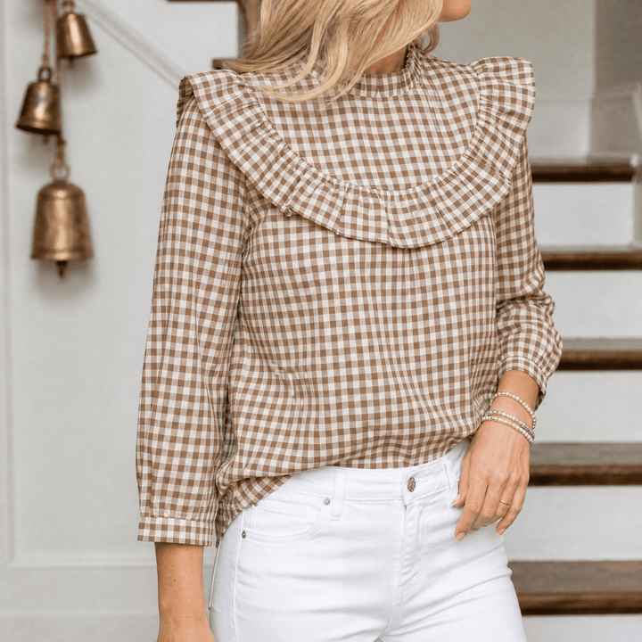 Brindle – Kobieca blus w kratkę z bufkami