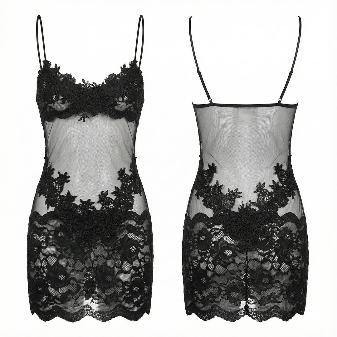 Velaire - Kobieca transparent klänning slip z broderi koronkowym