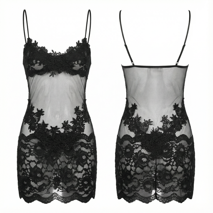 Velaire - Kobieca transparent klänning slip z broderi koronkowym