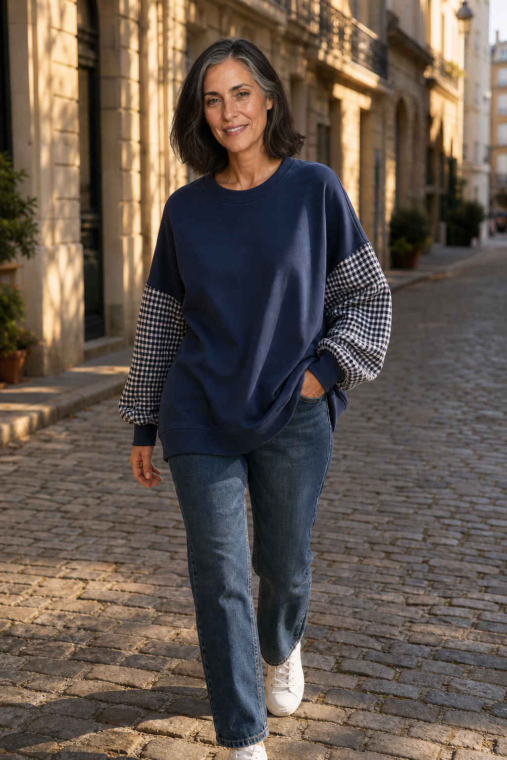 Blockline – Lös blus w kratę typu patchwork