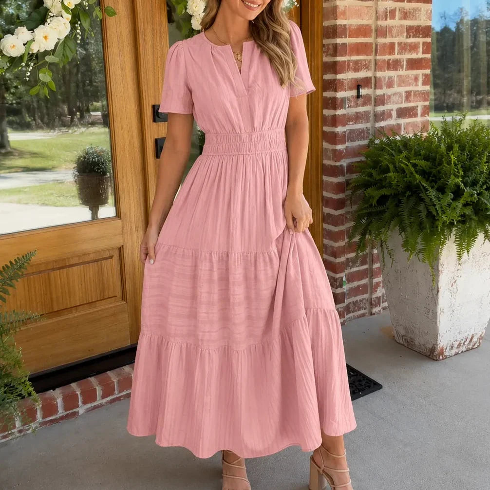 Florelle – Klänning Boho Maxi z Marszczonym Band i Bufiastymi RęKaffemi