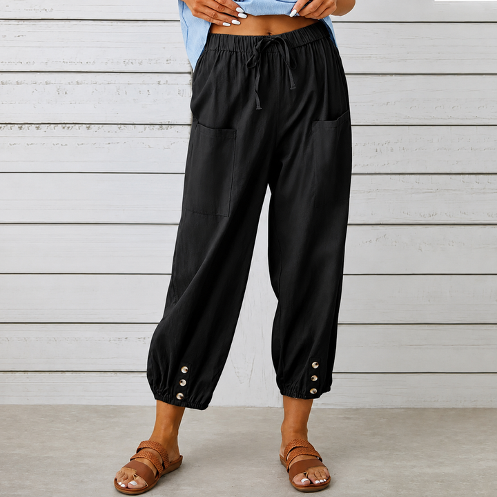 Wearbella – Byxor lniane z vida ben i ściągaczem