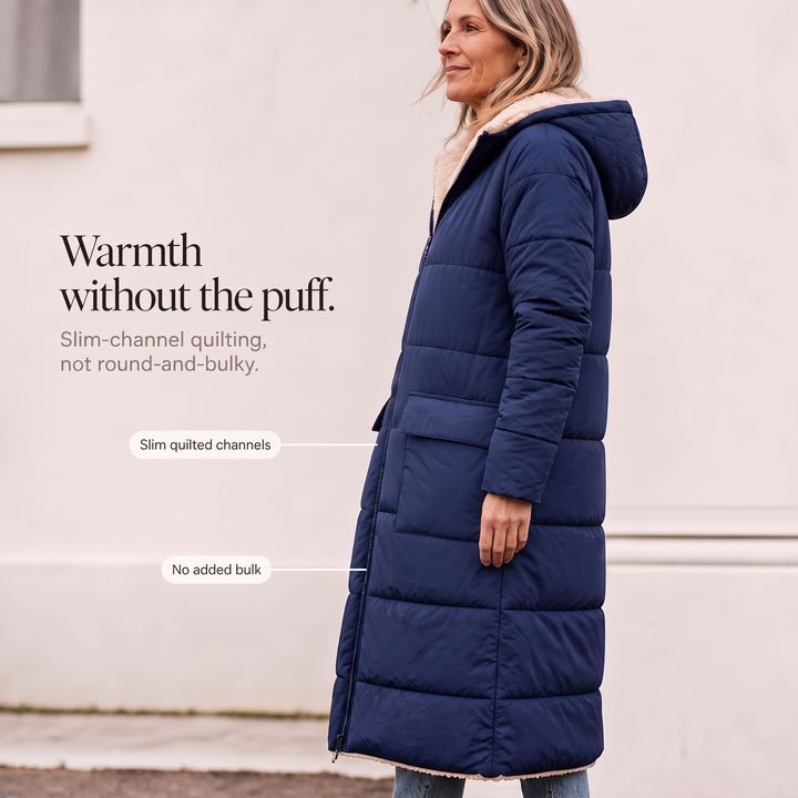 Veluna – Odwratumny, quiltad vinter kappa w stilu sherpa