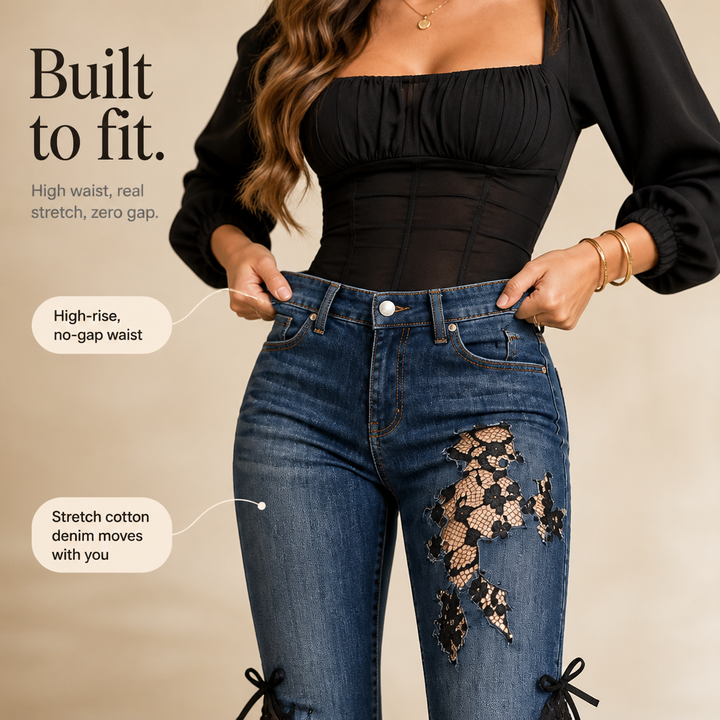 Laceflare – Czarne jeans z koronkowymi wstawkami